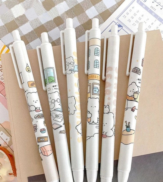 Set of 6 Bear Pens 6 Piece Set, Black Ink, 0.5mm, Cute & Kawaii Pens, Click  Pens, Cute Bear Stationary, Kawaii Bear Stationery, Cute Gifts 