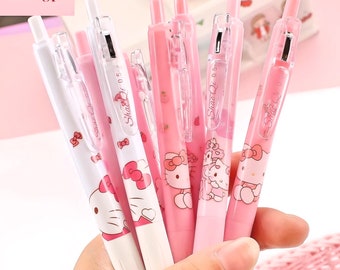 2Pcs Hello Kitty Pen Cute Pen Kawaii Kitsch 0.5mm black gel ink clicker pen School Supplies Office Stationery Pen duo | Cat Stationery