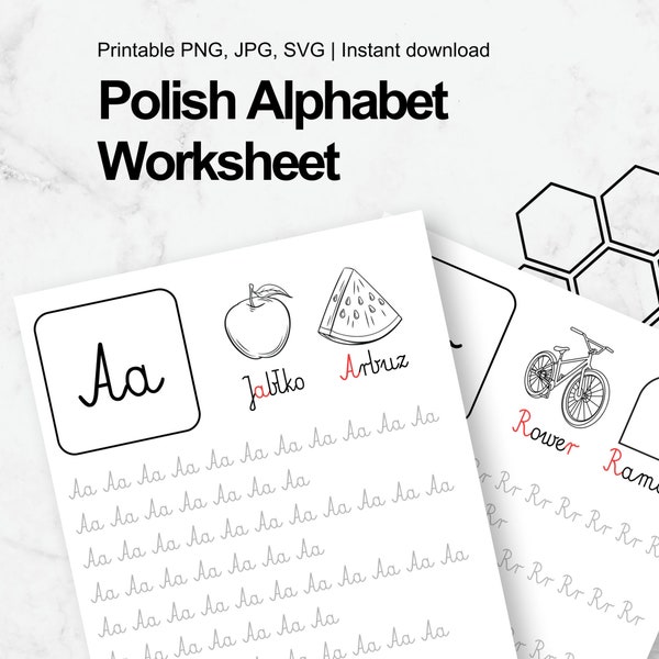 Polish Alphabet Worksheet, Polski Alfabet, Printable PDF, PNG Posters, Polish Language, Learn Polish, Karty Pracy Dzieci Digital Download