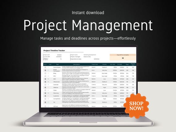 Multi-Project Management Template: Gantt Chart, Team & Customer Tracker (Google Sheets - Digital Download)