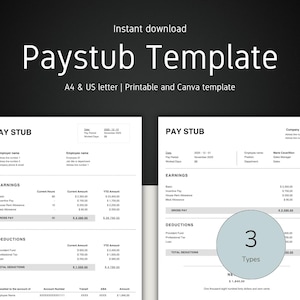 Editable Pay Stub Template | Professional Payroll Stub | Canva Employee Payment Form | Earnings Statement Template