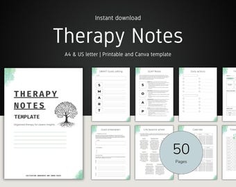 Plantilla de notas de terapia: Notas de sesión para consejeros (PDF imprimible)