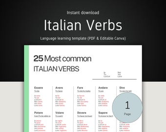 Common Italian Verbs List | Printable PDF Language Cheat Sheet for Beginners & Students | Italian Study Guide to Download