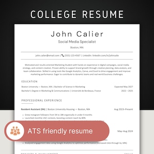 Modern College Resume Template | Clean, ATS-Friendly Design for Students & Recent Graduates
