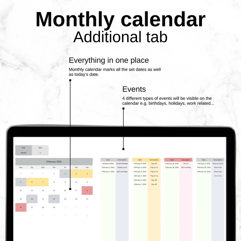 Weekly Planner Template 2024 Gray, Digital Annual Calendar, Google