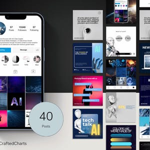 AIとテクノロジーのInstagramテンプレート：未来的なソーシャルメディアデザイン（Canvaで編集可能、投稿40件、デジタル）