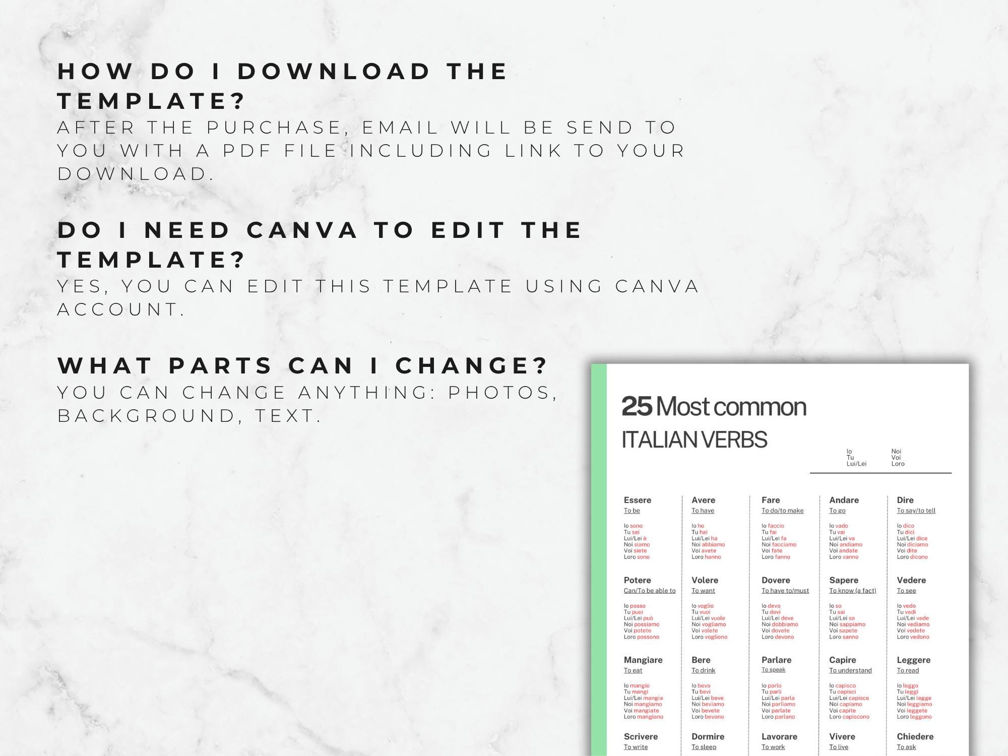 Italian Verb Conjugation Chart: Language Learning Study Guide (PDF ...