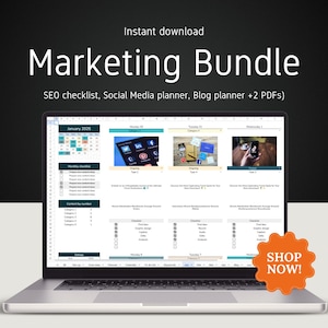 マーケティング プランナー バンドル: SEO、ブログ、ソーシャル メディア (Google スプレッドシート、PDF ダウンロード)