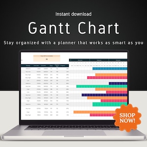 Plantilla de diagrama de Gantt para Hojas de cálculo de Google: Cronograma de proyectos, Seguimiento de tareas (Descarga digital)