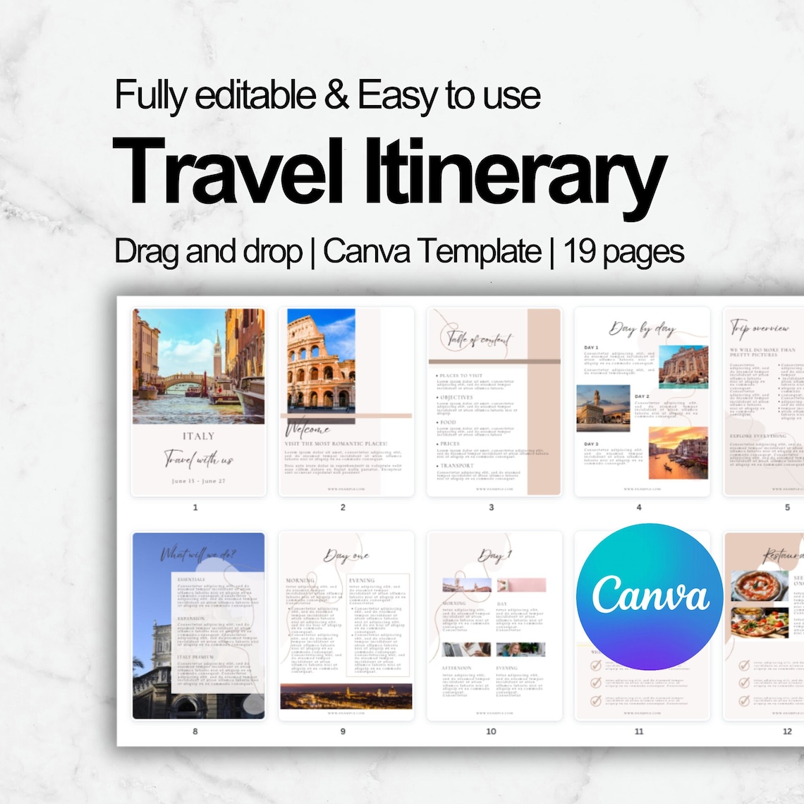 Travel Itinerary Template: Vacation &amp; Day-by-day Planner, Printable and ...