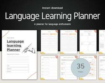 Planificador de aprendizaje de idiomas: diario de estudio y registro de vocabulario (PDF imprimible)