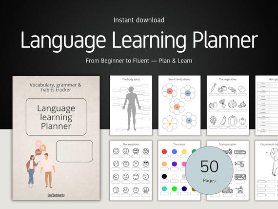 Language Learning Planner: Vocabulary, Grammar, Habit Tracker (Printable PDF)