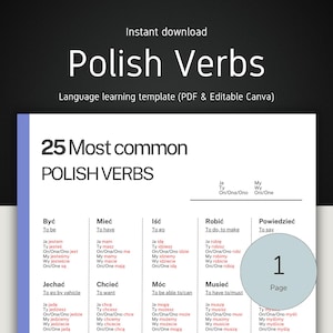 Polish Verb Conjugation Chart: Language Learning Cheat Sheet (Printable PDF)