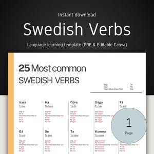 Common Swedish Verbs List | Printable PDF Language Cheat Sheet | Study Guide for Beginners & Self-Learners
