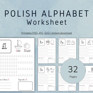 Planilha do alfabeto polonês, alfabeto polonês, PDF para impressão, pôsteres PNG, idioma polonês, aprender polonês, download digital de Karty Pracy Dzieci