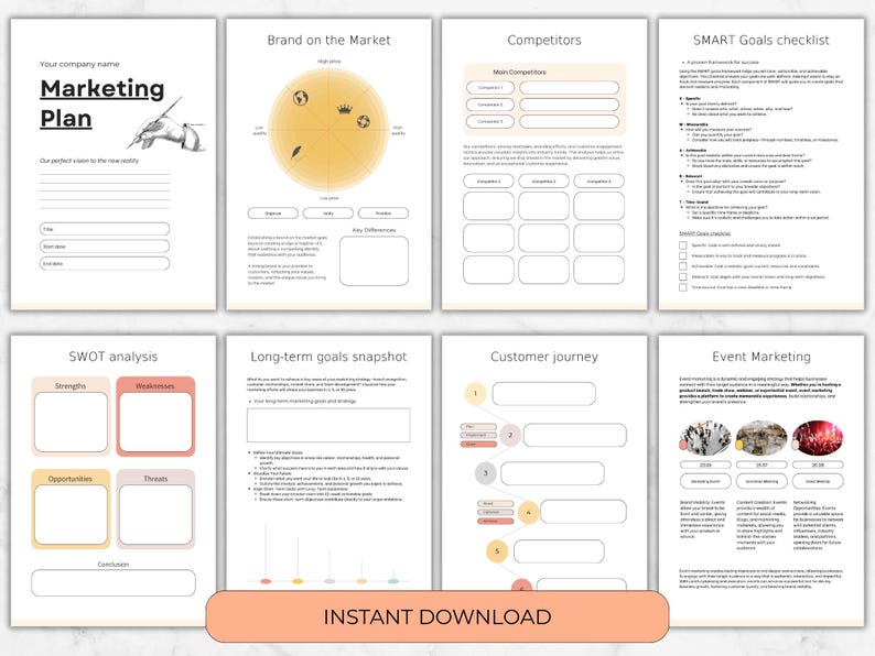 58-Page Marketing Plan Template: Branding, Client Strategy, Business Development, Digital Startup Plan