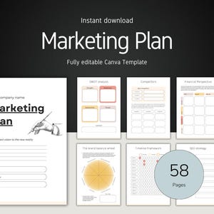 58-seitige Marketingplan-Vorlage: Branding, Kundenstragie, Geschäftsentwicklung, digitaler Start-up-Plan