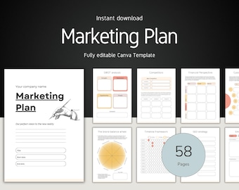 58-seitige Marketingplan-Vorlage: Branding, Kundenstragie, Geschäftsentwicklung, digitaler Start-up-Plan