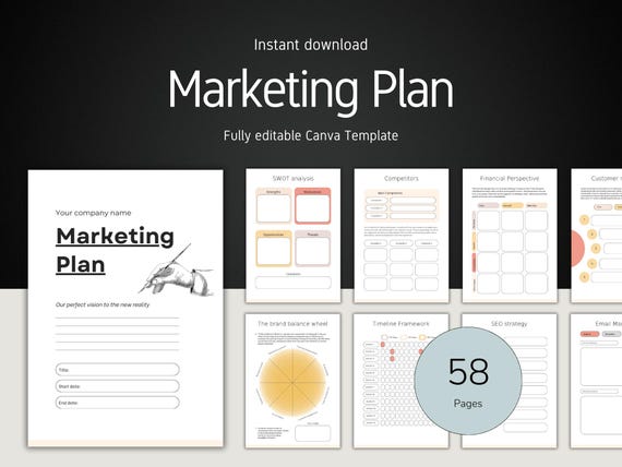 58-Page Marketing Plan Template: Branding, Client Strategy, Business Development, Digital Startup Plan