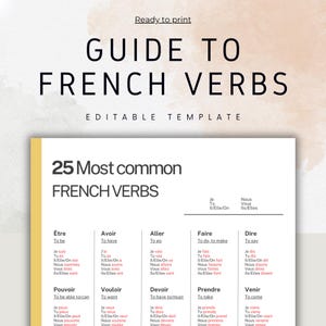 Elenco dei verbi francesi comuni / PDF stampabile per l'apprendimento delle lingue / Tabella dei verbi francesi per lo studio o l'aula / Promemoria didattico