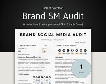 Brand Social Media Audit Template: Customizable Canva Design (A4 & US Letter)