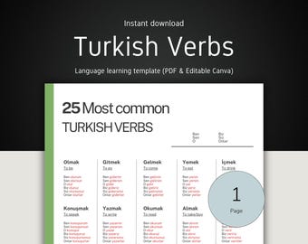 Hoja de referencia de verbos turcos: Guía de estudio para principiantes (PDF imprimible)