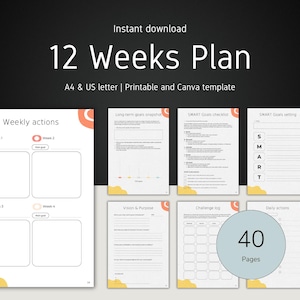 12-Week Goal Planner: Printable Productivity Template (Canva Editable, PDF Download)