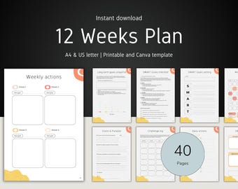 12-Wochen-Zielplaner: Druckbare Vorlage für Produktivität (Canva Editable, PDF-Download)