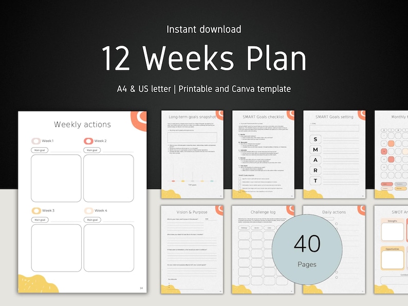 13 Week Goals Layout.pdf 12-week Goal Planner: Printable Productivity Template (canva Editable ...