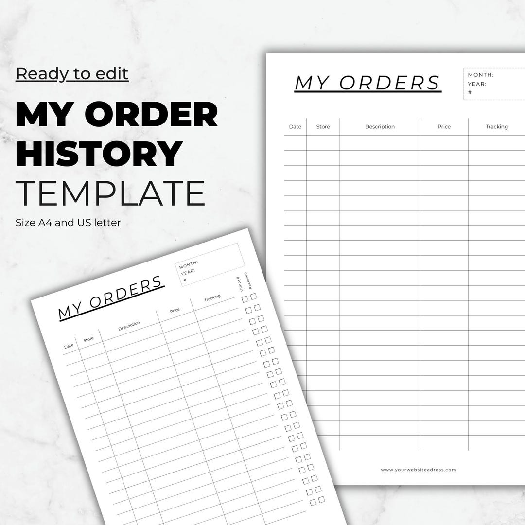 Order History Tracker Template: Printable Purchase Log (A4, US Letter) (PDF) - Etsy