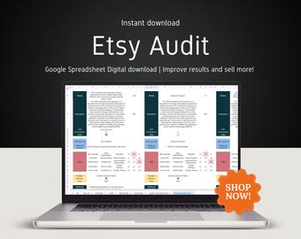 Modello di audit del negozio Etsy: ottimizzazione SEO, strategia di marketing (Fogli Google, download digitale)