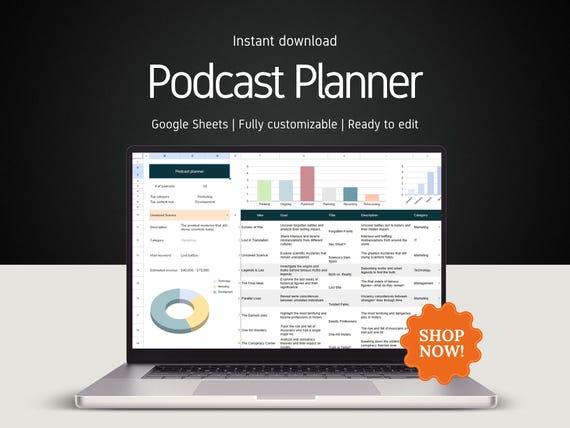 Podcast & YouTube Videos Planner: Google Sheets Podcast Tracker and Launch Kit