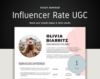 Bearbeitbare UGC Ersteller Preiskartenvorlage: Minimalistisches Preisblatt (Canva-Vorlage)