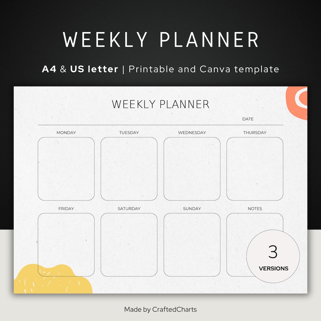 Weekly Planner Printable: Landscape Layout, A4/US Letter (fillable PDF