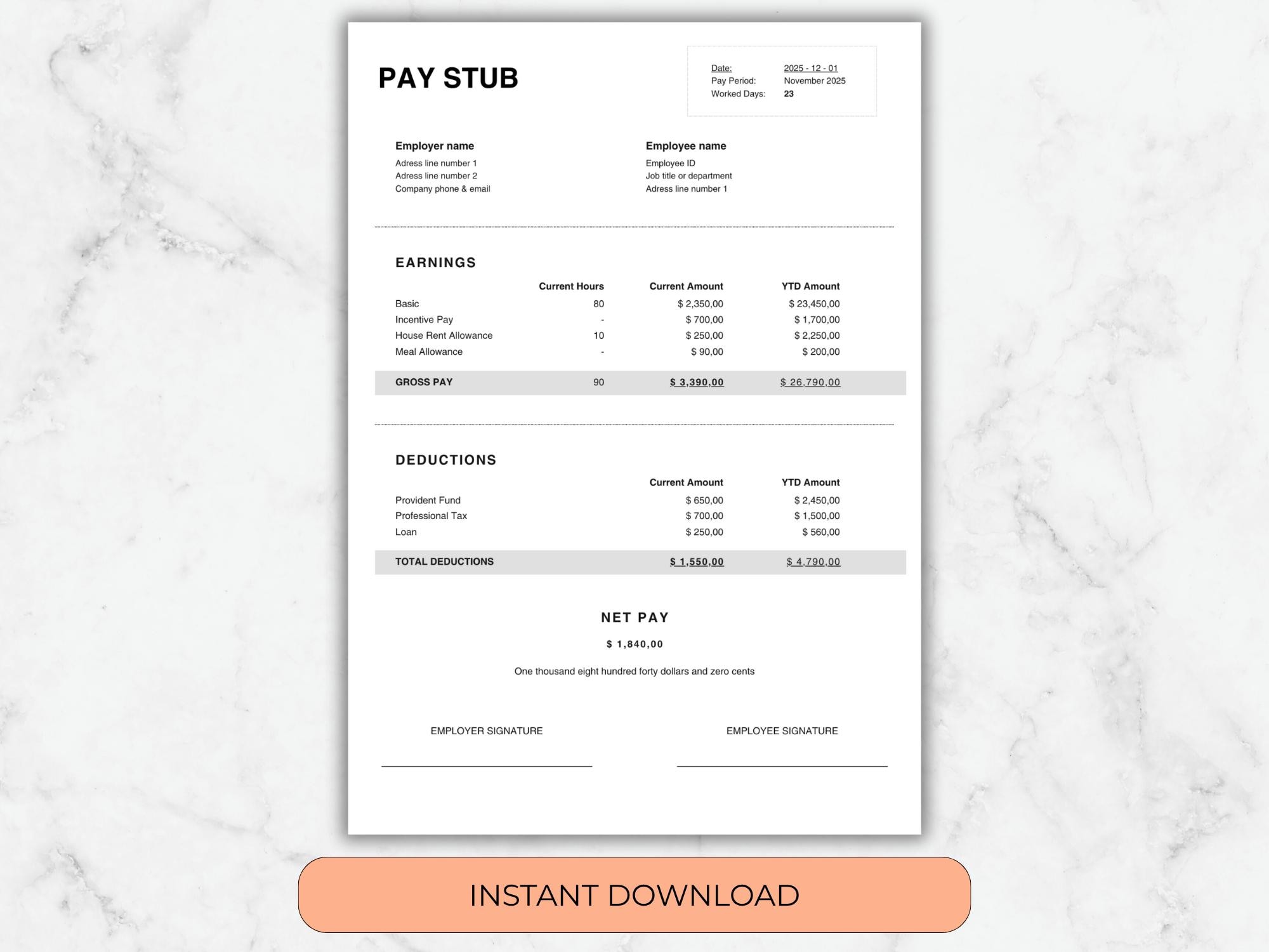 Editable Pay Stub Template: Professional Payroll Form (canva Template ...