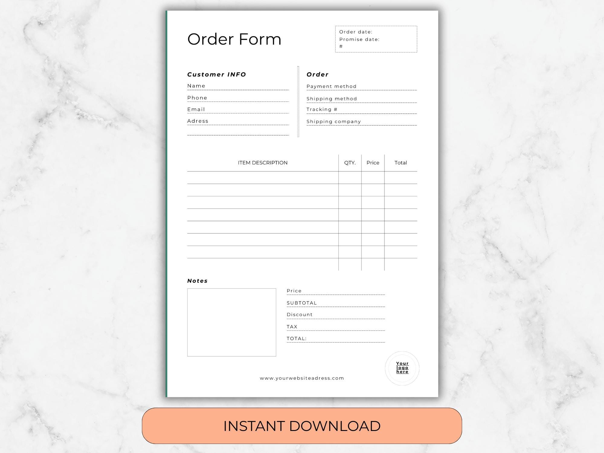 Editable Order Form Template: Small Business Purchase Order (A4/US ...