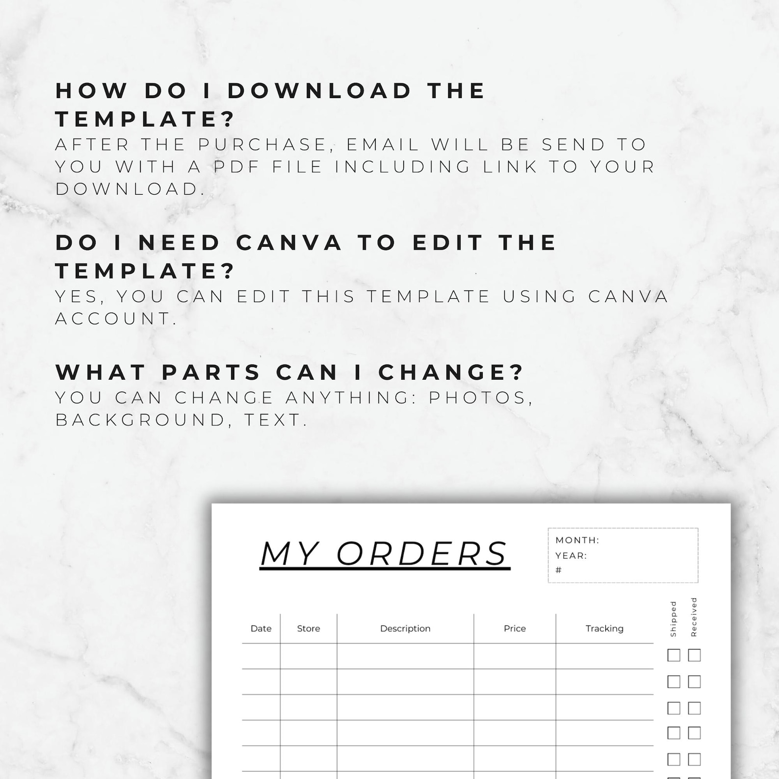 Order History Tracker Template: Printable Purchase Log (A4, US Letter) (PDF) - Etsy