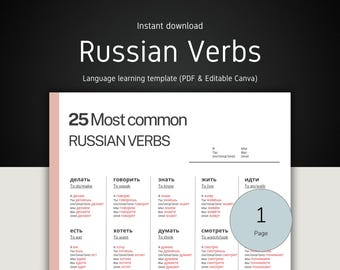 Common Russian Verbs List | Printable PDF Cheat Sheet for Beginners & Students | Russian Language Study Guide to Download