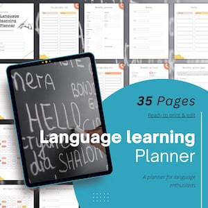 Language Learning Planner | Printable PDF | Study Journal, Tracker, Vocabulary, Grammar & Daily/Monthly Plan for English, Spanish, French