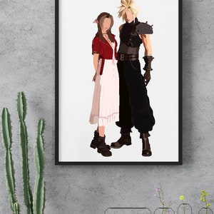 May include: A digital illustration of two characters from a video game. The characters are standing side-by-side. The character on the left is a woman with long blonde hair, wearing a red jacket and a white skirt. The character on the right is a man with spiky blonde hair, wearing a black tank top and black pants.