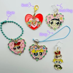 Tamagotchi, Phone Charm -POWER PUFF- Dust Plug Charm for Kindle, Switch, Strap Charm, Hook Charm, Chain Charm for Electronics, Bags, Keys