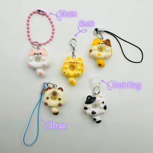 Tamagotchi, Phone Charm - CAT DONUT - Dust Plug Charm for Kindle, Switch, Strap Charm, Hook Charm, Chain Charm for Electronics, Bags