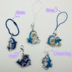 Tamagotchi, Phone Charm -SHARK CAT- Dust Plug Charm for Kindle, Switch, Strap Charm, Hook Charm, Chain Charm for Electronics, Bags, Keys