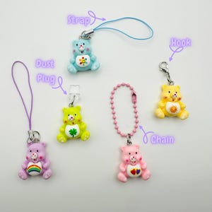 Tamagotchi, Phone Charm -CARE BEAR- Dust Plug Charm for Kindle, Switch, Strap Charm, Hook Charm, Chain Charm for Electronics, Bags, Keys