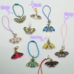 Tamagotchi, Phone Charm -BUTTERFLIES & MOTHS- Dust Plug Charm for Kindle, Switch, Strap Charm, Hook Charm, Chain Charm for Electronics, Bags