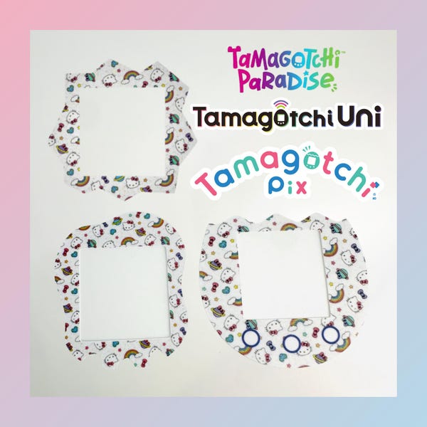 Tamagotchi Paradise, Uni, Pix Gesichtsplatte - Hello Kitty Regenbogen - Tamagotchi Paradise, Uni, Pix Skin - Holographisch, seidenmatt