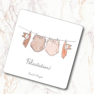 Congratulations card, customizable, For unisex twin, elegant terracotta