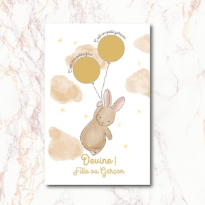 Carte à gratter annonce du sexe du bébé fille ou garçon illustration fait main Jumeau