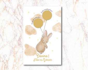 Scratch card announcing the gender of the baby girl or boy handmade illustration Twin