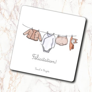 Carte félicitation naissance bébé élégante unisexe personnalisable